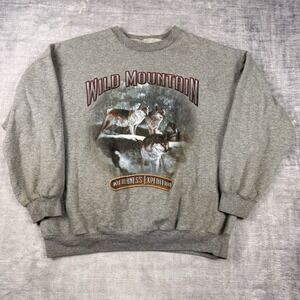 Vtg Nature Sweatshirt Mens Large Gray Wolves Wild Mountain Wilderness Expedition